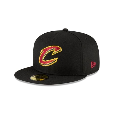 Black Cleveland Cavaliers Hat - New Era NBA Pixel 59FIFTY Fitted Caps USA5942168